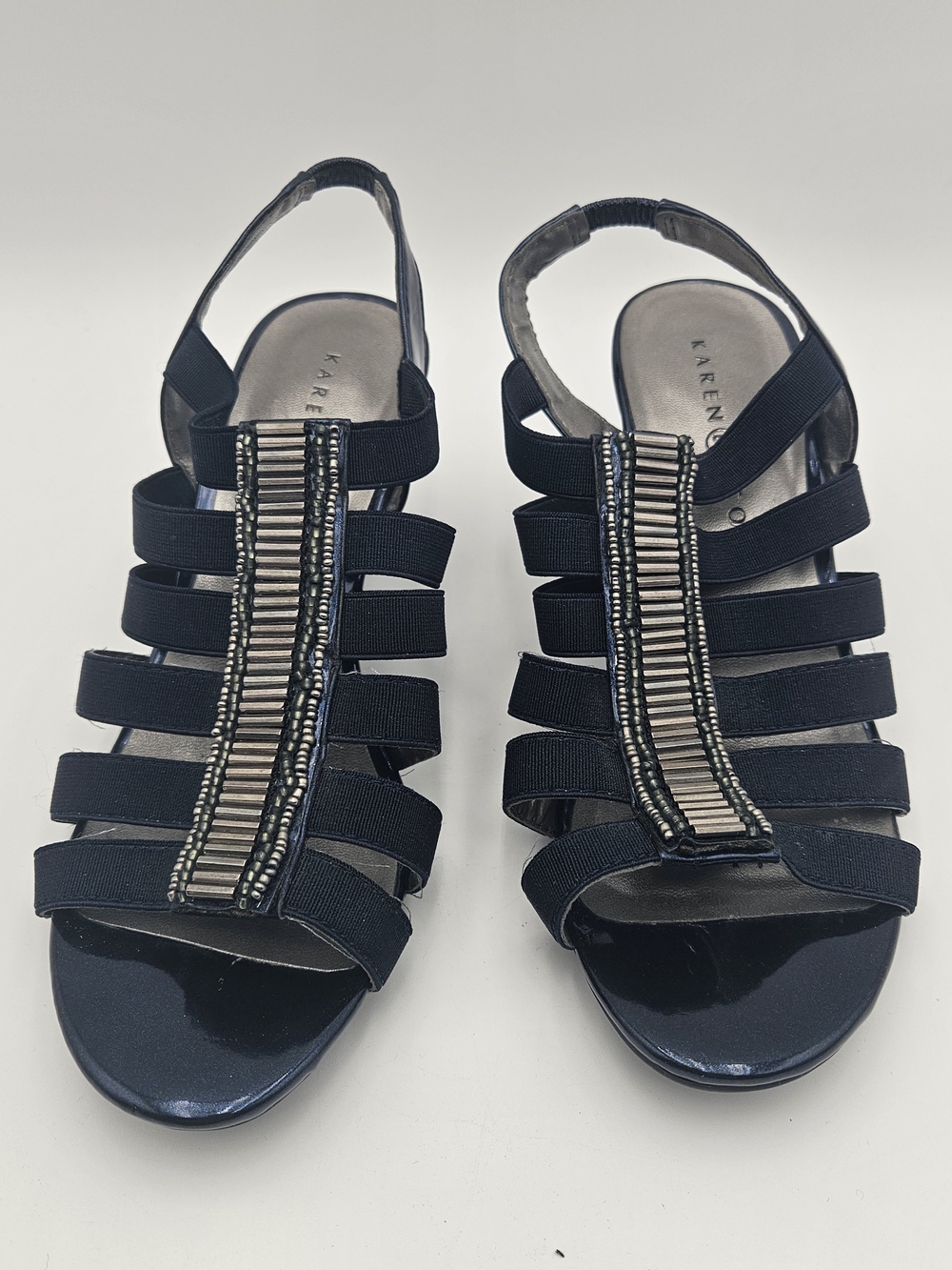 Karen Scott Navy Beaded Strappy Slingback Sandals